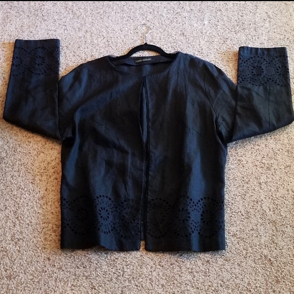 70. Laura Ashley jacket, collar-less black linen, laser cut, EUC - Picture 7 of 11
